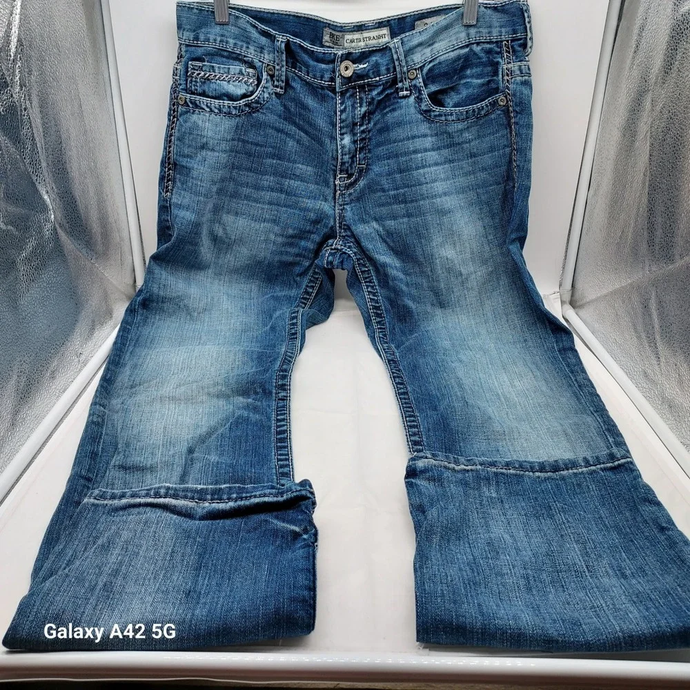 BKE Carter Straight Leg Jeans Mens 34L Medium Wash Denim ABM2724 Heavy Stitch